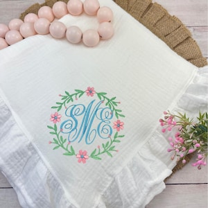Ruffled Baby Blanket-Personalized Baby Blanket-Cotton Baby Blanket-White Baby Blanket-Embroidered Baby Blanket-Baby Girl Blanket