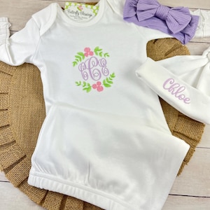 Baby Gown-Personalized Baby Gown-Floral Baby Gown-Ruffled Baby Gown- Baby Gown-Baby Coming Home Outfit