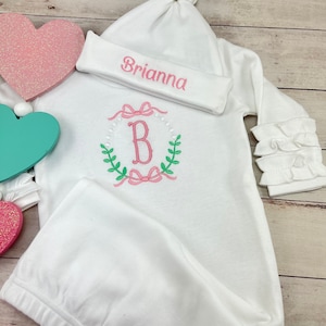 Baby Gown-Personalized Baby Gown-Ruffled Baby Gown-Baby Girl-Baby Gift Set-Baby Gowns