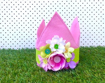 Pastel pink and green Princess Crown with Flowers