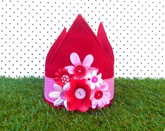 Red and Pink Princess Crown with Flowers