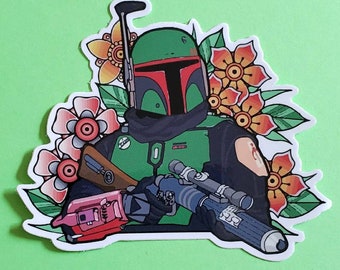 Pegatina floral de Boba Fett