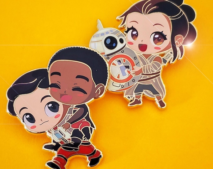 Featured listing image: Rey, Poe, Finn and BB8 chibi pins.
