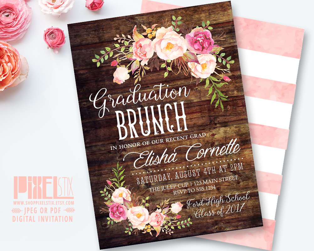 rustic graduation brunch invitation boho floral graduation etsy