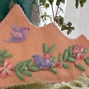 Sweet Song Birds, Birthday Celebration Crown- 100% wool felt keepsake.