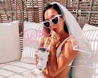 Bachelorette Party Veil / Bachelorette Favors | Bride Veil | Bride Straw | Heart Sunglasses / Bachelorette Veil / Bachelorette Party Glasses