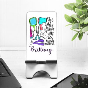 Hair Stylist Phone Stand. Custom Beautician Phone Stand, Great Cosmetologist Gifts for Sister, Mom, Daughter, Wife. Personalized Hair theme