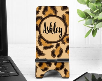 Leopard Cell Phone Stand. Custom Leopard Cell Phone Stand, Fits most Cell phones, Great Teacher or co-worker gift! Personalized Leopard Gift