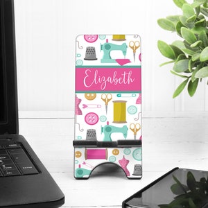 Sewing theme Cell Phone Stand. Seamstress themed gift. Sewing party favors. Great quilter gift, gift for mom, grandmother gift!