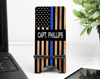 Police Phone Stand. Thin Blue Line, Custom Personalized Police gift! Sergeant, Detective, Sheriff present