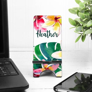 Floral Tropical Cell Phone Stand. Custom Phone Stand, Teacher gift! Great Beach Party Favors! Gift for Mom, daughter, sister!
