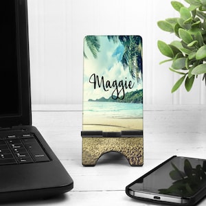 Tropical Palms Phone Stand. Custom Phone Stand, Beach Themed Gift. Beach lover gift! Teacher, co worker gift! Custom Beach gift!