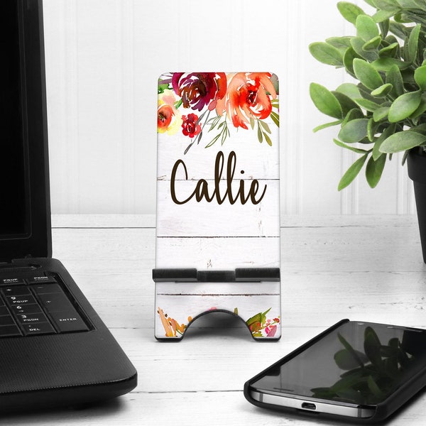 Wood Floral Cell Phone Stand. Custom Phone Stand, floral phone stand, Gift for teacher, iphone holder, cell phone holder, charging stand