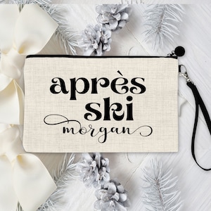 Ski Party Linen Make up bag. Personalized Bachelorette or Girls Weekend Favors. Ski weekend Cosmetic Bag. Up to Snow Good Party Bags!