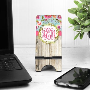Floral Wood Cell Phone Stand. Custom Phone Stand, floral phone stand, Gift for teacher, iphone holder, cell phone holder, charging stand