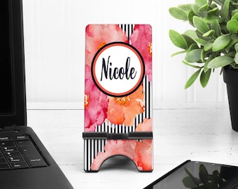 Floral Cell Phone Stand. Personalized Cell Phone Stand, Custom phone stand, iphone stand, Personalized cell phone holder, Teacher Gift!