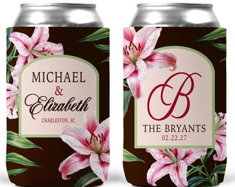 Watercolor Lilies Elegant Wedding Party favors. Floral Bachelorette Gifts. Personalized Wedding.