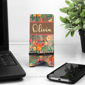 Wood Floral Cell Phone Stand. Custom Phone Stand, Personalized gift!