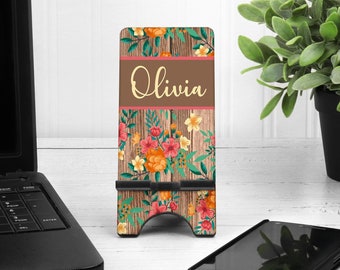 Wood Floral Cell Phone Stand. Custom Phone Stand, Personalized gift!