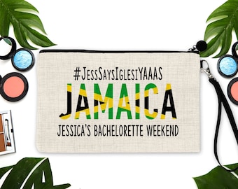 Jamaica Make Up bag. Great Jamaican Bachelorette or Girls Weekend Favors. Personalized Jamaica Vacation favor bags! Jamaica Party favors!