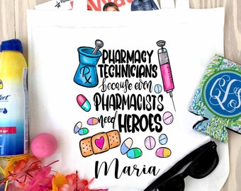 Pharmacy Tech bag. Pharmacy Theme Tote. Personalized Pharmacy Technician gift!
