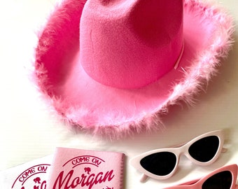 Pink and White cowboy hats. Cowgirl theme party favors. Nashville or Austin Bachelorette! Disco Cowgirl. Coastal Cowgirl!