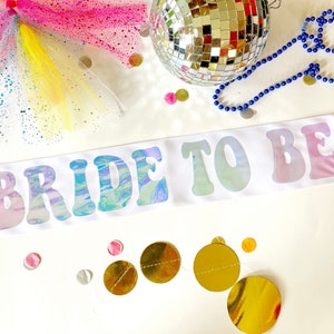 Disco Bride 4&quot; vinyl Satin Sash. Disco Bride Sash with Glitter or holographic. Disco Bachelorette Sash! Disco Cowgirl Party Sash!