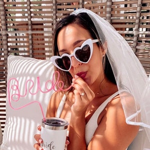 Heart Sunglasses Bachelorette Veil Bride Straw Birthday Party Favors Bachelorette Party Favors Bride Sunglasses Bridesmaid gift image 2