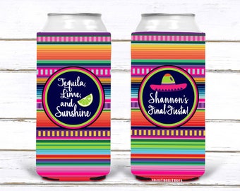 Personalized Wedding Bachelorette Party Can Coolers Final Fiesta Faux Glitter Full Color Multiple Quantities Available Personalized Wedding Favors Neoprene Can Coolers