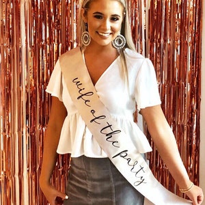 Wife of the Party 4&quot; Glitter vinyl Satin Sash. Bride to Be Sash. Bridal Shower Sash! Bachelorette Sash! Engagement Party Sash!