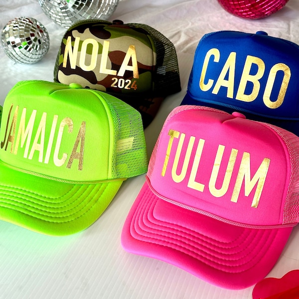 large Letters Custom Trucker Hat | Coastal Birthday Hat | Beach Bachelorette favors | Jamaica, Punta Cana | Palm Springs