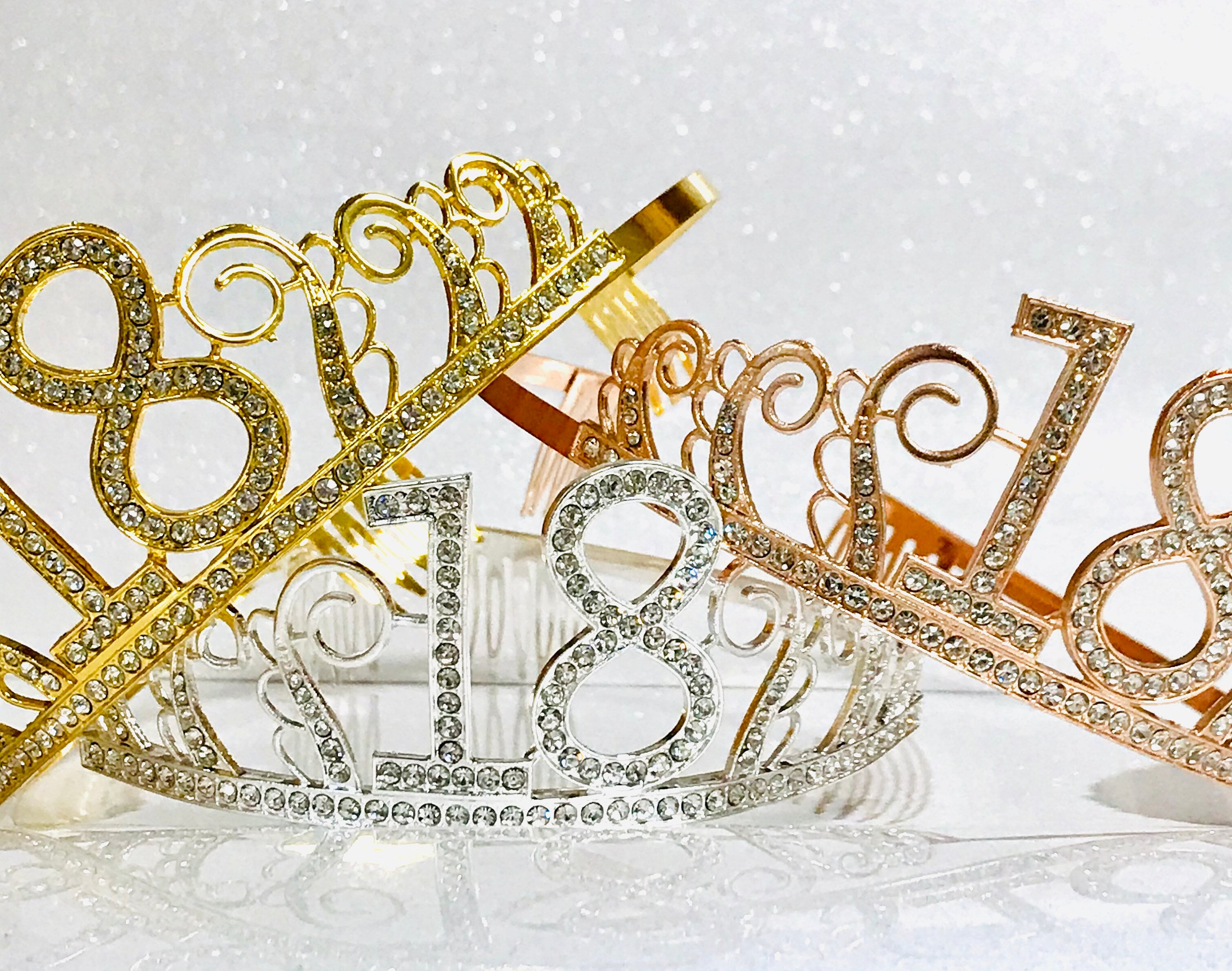 Diadème (Tiara) 18 Ans En Métal Avec Paillettes Argent & Rose - Occasion Bon état