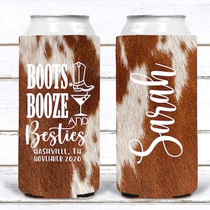 Boots Booze Cowhide Bachelorette or Birthday party. Personalized Austin or Nashville Party. Custom Colorado Western Wedding Favors.