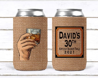 Personalized Bourbon Party Can Huggers: Bachelor, Birthday Favors
