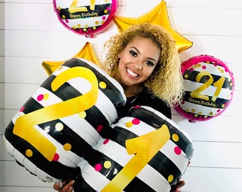 21 Birthday Balloons Set | Birthday Party Decoration Group | Large Foil Birthday Party Balloon Pack | Number Party Balloons