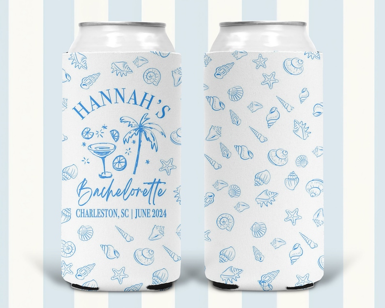 Last Toast on the Coast koozies. Beach Bachelorette Favors. Personalized Beach Birthday Party Favors.