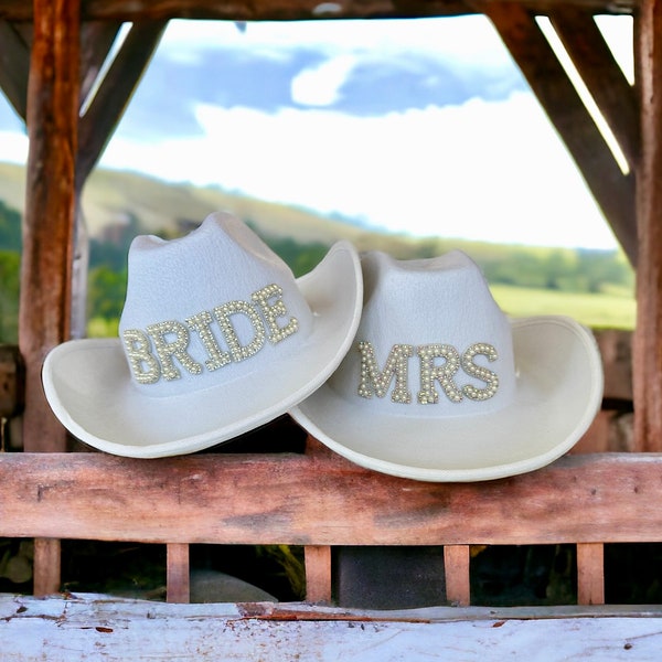 Bride Cowgirl Hats | Nashville Bachelorette | Mrs Cowboy hat | Pearl Bride Hat