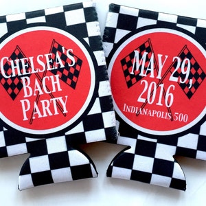 Race Day Party Huggers. Racing Birthday Coolies! Racing Bachelor or Bachelorette Party Favors. Racing Birthday Favors. Race Flag Huggers.