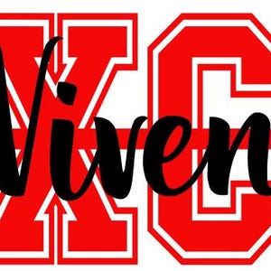 May include: A graphic design featuring the word "Vixen" in black script over a red "XC" logo with a white outline. The "XC" is stylized with an arrow and a collegiate font, set against a white background.