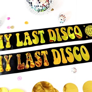 Disco Bride 4&quot; vinyl Satin Sash. Disco Bride Sash with Glitter or holographic. Disco Bachelorette Sash! Disco Cowgirl Party Sash!