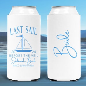 Personalized Nautical Bachelorette Can Coolers: Last Sail Before Veil