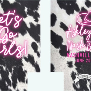 Western Cowhide Bachelorette or Birthday Slim Can Favors. Personalized Austin or Nashville Party. Custom Neon Disco Cowgirl Party Favors. image 8