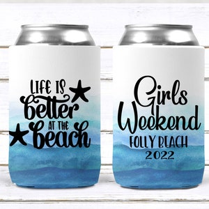 Life is Better at the Beach Watercolor Huggers. Beach Party Favors. Personalized Beach Bachelorette Party. Custom Beach Party !