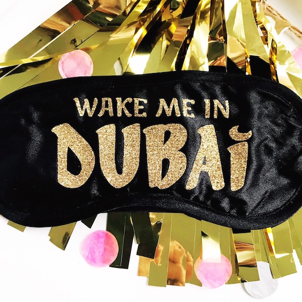 Dubai Sleep Mask! Dubai Bachelorette or Birthday party FAVORS. Perfect for Dubai hangover bags! Great Dubai vacation favors!