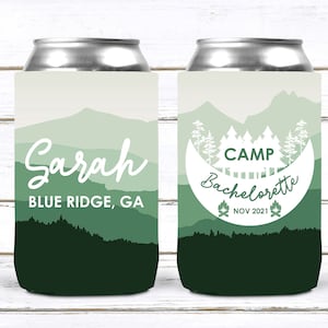 Mountain Camp Bachelorette Huggers. Mountain Bachelorette or Birthday Party Favors too! Camping Party Huggers. Flannel & Fizz