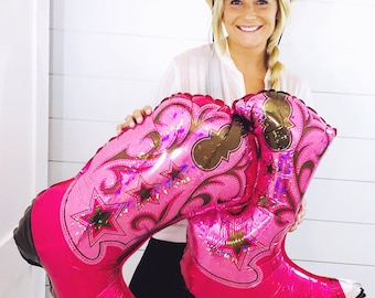 Boots Balloon | Cowgirl Bachelorette Party Decoration | Nashville or Austin Bachelorette | Large Pink cowboy Boots Birthday Party Balloon