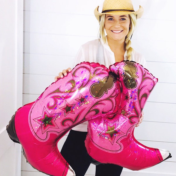 Boots Balloon | Cowgirl Bachelorette Party Decoration | Nashville or Austin Bachelorette | Large Pink cowboy Boots Birthday Party Balloon