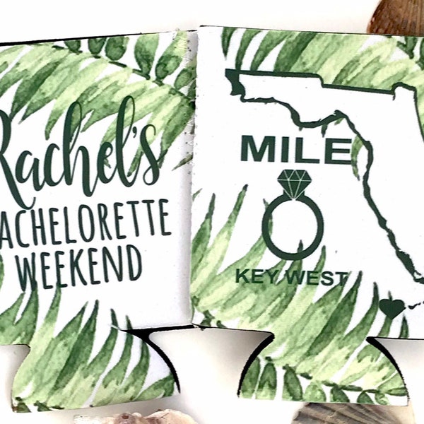 Palm Leaves Mile 0 Key West Party Huggers. Tropical Wedding or Bachelorette Party Favors. Key West Girl's Weekend or Family Vacation .