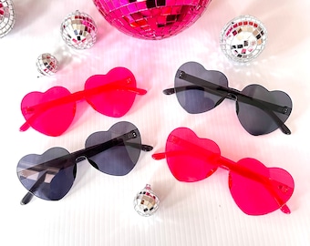 Fun Heart Sunglasses! | Palm Springs! Palm Beach Rimless Heart Sunnies | Disco Birthday Party Favors! | Beach Bachelorette Party Favors |