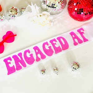 Engagement Party 4&quot; vinyl Satin Sash. Disco Bride Sash with Glitter or holographic. Disco Bachelorette Sash! Disco Cowgirl Party Sash!